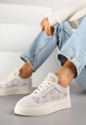 Beżowe Sneakersy z Ażurowej Koronki na Grubej Podeszwie Nanessia. Brązowe obuwie sportowe damskie Renee, z koronki, bez zapięcia. Za 89.99 zł.