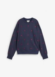 Bluza oversize z haftem, z mieszanki bawełny. Niebieskie bluzy damskie bonprix, bez wzorów, z bawełny, bez kaptura. Za 142.99 zł.