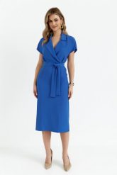 Elegancka sukienka ołówkowa z kołnierzem niebieska. Niebieskie sukienki damskie Stylove, bez wzorów, z elastanu, biznesowe, bez ramiączek. Za 349.00 zł.