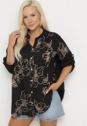 Czarna Koszula z Bawełną w Haftowane Kwiaty Tolarea. Czarne koszule damskie Born2be, bez wzorów, z bawełny, eleganckie, bez kołnierzyka, bez ramiączek. Za 84.99 zł.