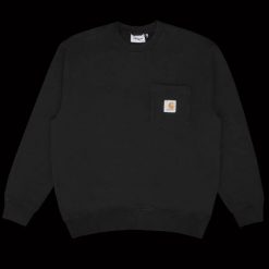 Uniseksowe bluza POCKET SWEATSHIRT. Czarne bluzy damskie Carhartt, xl, bez wzorów, z bawełny, bez kaptura. Za 387.00 zł.