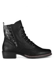 Rieker Trzewiki Y0800-00 Czarny. Czarne botki damskie Rieker, z materiału, bez obcasa, na płaskiej podeszwie, bez zapięcia. Za 295.99 zł.