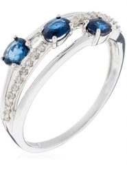 DIAMANTA Złoty pierścionek "Trio de Saphir" z diamentami i szafirem rozmiar: 48. Niebieskie pierścionki damskie DIAMANTA, z diamentem, złote. Za 1,979.99 zł.