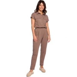 Kombinezon w Stylu Safari - Kakaowy. Brązowe kombinezony damskie MOE, na lato, l, bez wzorów, z bawełny, bez kołnierzyka, bez ramiączek. Za 274.90 zł.