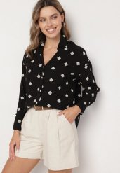 Czarna Koszula z Wiskozy z Lnu Zdobiona Geometrycznym Haftem Fadea. Czarne koszule damskie Born2be, m, z aplikacjami, z jeansu, biznesowe, bez kołnierzyka, bez ramiączek. Za 69.99 zł.