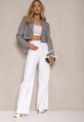 Białe Jeansy High Waist o Szerokim Kroju Sallizia. Białe jeansy damskie Renee, z podwyższonym stanem. Za 99.99 zł.
