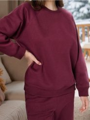 Bluza crewneck - bordowy. Czerwone bluzy damskie Sinsay, l, bez wzorów, bez kaptura. Za 35.99 zł.