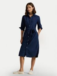 Polo Ralph Lauren Sukienka koszulowa 211963031 Granatowy Regular Fit. Niebieskie sukienki damskie Polo Ralph Lauren, bez wzorów, z bawełny, bez ramiączek. Za 1,039.00 zł.