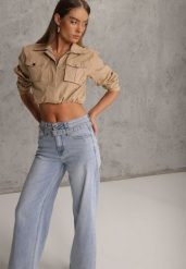 Niebieskie Jeansy Wide Leg High Waist z Bawełną z Denimowym Paskiem Evanna. Niebieskie jeansy damskie Renee, bez wzorów, z bawełny. Za 119.99 zł.