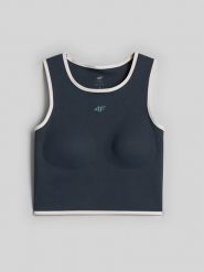 4F Crop top do jogi szybkoschnący damski - granatowy XS. Niebieskie koszulki sportowe damskie 4F, l, bez wzorów, z materiału, bez ramiączek, na fitness i siłownię. Za 129.99 zł.
