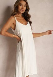 Beżowa Sukienka o Trapezowym Kroju z Dodatkiem Bawełny na Ramiączkach Veslifea. Brązowe sukienki damskie Renee, bez wzorów, z bawełny, eleganckie, bez ramiączek. W wyprzedaży za 75.99 zł.