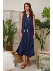 Lin Passion Sukienka w kolorze granatowym rozmiar: 40/42. Niebieskie sukienki damskie Lin Passion, bez wzorów, z bawełny, klasyczne, bez ramiączek. Za 114.44 zł.