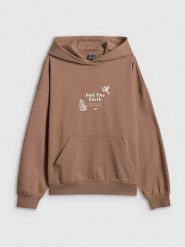 4F Bluza dresowa loose z kapturem damska - beżowa L. Brązowe bluzy damskie 4F, l, bez wzorów, z bawełny, z kapturem. Za 189.99 zł.