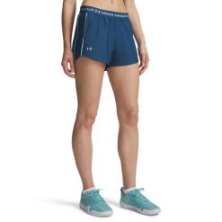 Spodenki fitness damskie Under Armour. Niebieskie spodenki sportowe damskie Under Armour, xl, bez wzorów, z dzianiny, z obniżonym stanem, na fitness i siłownię. Za 129.99 zł.