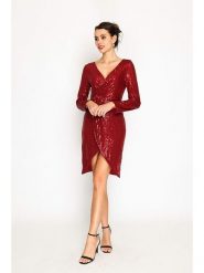 ASSUILI Sukienka w kolorze bordowym rozmiar: 40. Czerwone sukienki damskie Assuili, bez wzorów, klasyczne, bez ramiączek. Za 151.90 zł.