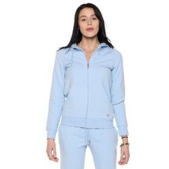 Bluza miękka z kaptur na co dzień na siłownię. Niebieskie bluzy damskie LEONE 1947 APPAREL, bez wzorów, z bawełny, bez kaptura. W wyprzedaży za 134.57 zł.