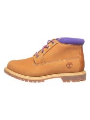 Timberland Skórzane botki "Nellie Chukka Double" w kolorze jasnobrązowo-fioletowym rozmiar: 36. Brązowe botki damskie Timberland, z materiału, bez obcasa, bez zapięcia. Za 292.05 zł.
