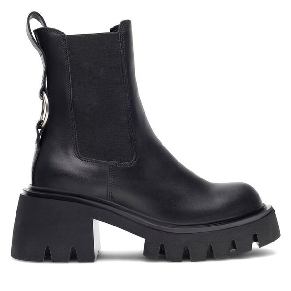 Botki Badura. Czarne botki damskie Badura, bez obcasa, na słupku, bez zapięcia. Za 429.99 zł.