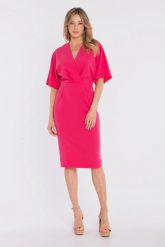 Sukienka elegancka midi kimonowa góra dopasowany dół różowa. Czerwone sukienki damskie Stylove, bez wzorów, z poliesteru, biznesowe, bez ramiączek. Za 289.00 zł.