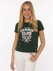 Zwillingsherz Koszulka "Tennis Club" w kolorze zielonym rozmiar: L. Zielone bluzki damskie Zwillingsherz, l, bez wzorów, z bawełny, bez kołnierzyka, bez ramiączek. Za 86.95 zł.