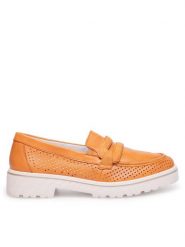 Remonte Lordsy D1H03-38 Pomarańczowy. Brązowe półbuty damskie Remonte, bez wzorów, ze skóry, bez obcasa, bez zapięcia. Za 379.99 zł.