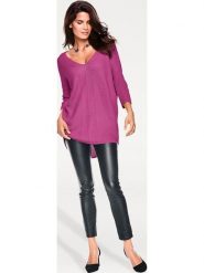 Heine Sweter w kolorze fioletowym rozmiar: 48/50. Różowe swetry klasyczne damskie Heine, z bawełny, bez kołnierzyka. Za 82.83 zł.