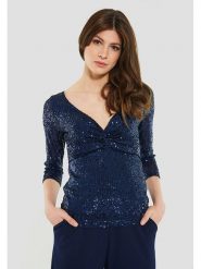 SWING Bluzka w kolorze granatowym rozmiar: 40. Niebieskie bluzki damskie Swing, bez wzorów, bez kołnierzyka, bez ramiączek. Za 117.17 zł.