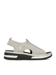 Rieker Sandały CEO-V59B5-90 Szary. Szare sandały damskie Rieker, bez wzorów, z materiału, bez obcasa, na koturnie, bez zapięcia. Za 319.99 zł.