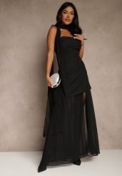 Czarna Wieczorowa Sukienka Bandeau z Dodatkowym Szalem Meridvia. Czarne sukienki damskie Renee, bez wzorów, wizytowe, bez ramiączek. Za 149.99 zł.