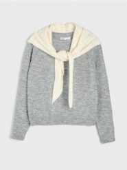 Sweter z kontrastową chustą, z domieszką wełny - szary. Szare chusty damskie Sinsay, bez wzorów, z wełny. Za 69.99 zł.