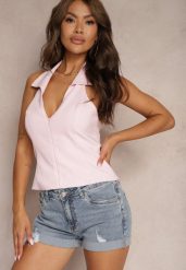Niebieskie Szorty Jeansowe z Bawełny High Waist Ozdobione Przetarciami Lucibea. Niebieskie szorty damskie Renee, bez wzorów, z bawełny, z podwyższonym stanem. Za 44.99 zł.