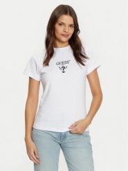Guess T-Shirt V4YI21 KCDH1 Biały Slim Fit. Białe t-shirty damskie Guess, xs, z aplikacjami, z bawełny, bez kołnierzyka. Za 99.99 zł.