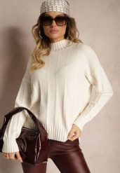 Jasnobeżowy Sweter Półgolf z Ozdobnym Tłoczeniem Porttis. Brązowe swetry klasyczne damskie Renee, na zimę, m, bez kołnierzyka. Za 49.99 zł.