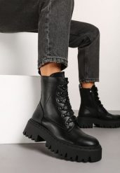 Czarne Sznurowane Płaskie Botki w Stylu Workerów z Ociepleniem Beriana. Czarne botki damskie Born2be, z jeansu, eleganckie, bez obcasa, na obcasie, bez zapięcia. Za 169.99 zł.