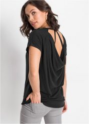 T-shirt ze zrównoważonej wiskozy. Czarne t-shirty damskie bonprix, bez wzorów, z wiskozy, bez kołnierzyka. Za 82.99 zł.