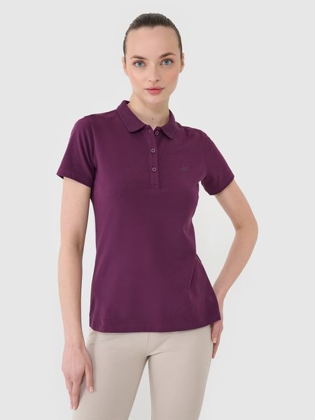4F Koszulka polo slim damska - fioletowa XS. Fioletowe bluzki damskie 4F, xs, bez wzorów, z bawełny, bez kołnierzyka, bez ramiączek. W wyprzedaży za 39.99 zł.