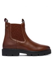 Tommy Hilfiger Sztyblety Th Monogram Leather Chelsea Boot FW0FW09562 Brązowy. Brązowe botki damskie Tommy Hilfiger, ze skóry, bez obcasa, na płaskiej podeszwie, bez zapięcia. Za 699.99 zł.