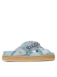 Mou Klapki Criss-cross MU.SW451010K Niebieski. Niebieskie klapki damskie Mou, bez wzorów, z materiału, bez obcasa, bez zapięcia. Za 559.99 zł.