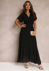 Czarna Rozkloszowana Sukienka z Kopertowym Dekoltem Obillis. Czarne sukienki damskie Renee, bez wzorów, z jeansu, eleganckie, bez ramiączek. W wyprzedaży za 119.99 zł.