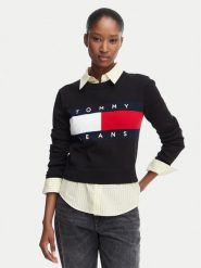 Tommy Jeans Sweter Flag DW0DW22930 Czarny Regular Fit. Czarne swetry klasyczne damskie Tommy Jeans, l, z bawełny, bez kołnierzyka. Za 409.99 zł.