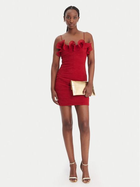 Guess Sukienka koktajlowa W6RK80 WI342 Czerwony Classic Fit. Czerwone sukienki damskie Guess, z aplikacjami, z syntetyku, wizytowe, bez ramiączek. Za 695.00 zł.