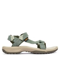 Sandały Teva. Zielone sandały damskie Teva, bez wzorów, bez obcasa, na płaskiej podeszwie, bez zapięcia. Za 449.99 zł.