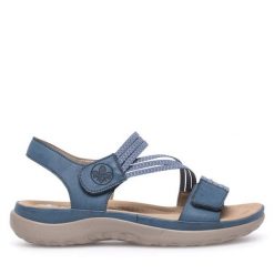 Sandały Rieker. Niebieskie sandały damskie Rieker, bez wzorów, bez obcasa, na płaskiej podeszwie, bez zapięcia. Za 319.99 zł.
