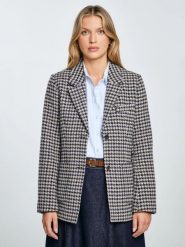 Marynarka damska slim w pepitkę z dodatkiem wełny Neida 000. Brązowe marynarki i żakiety damskie Big Star, l, bez wzorów, z materiału, eleganckie. Za 359.99 zł.