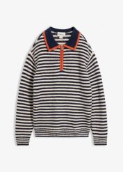 Sweter ze strukturalnej dzianiny ze stójką. Niebieskie swetry klasyczne damskie bonprix, z dzianiny, bez kołnierzyka. Za 109.99 zł.