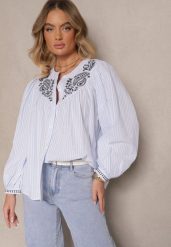 Jasnoniebieska Koszula z Bawełny z Haftem Norretis. Niebieskie koszule damskie Renee, m, bez wzorów, z bawełny, eleganckie, bez kołnierzyka, bez ramiączek. Za 99.99 zł.
