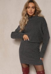 Ciemnoszara Prosta Spódnica z Dzianiny z Domieszką Wełny z Gumką w Talii Parilae. Szare spódnice damskie Renee, na co dzień, bez wzorów, z dzianiny, eleganckie, mini. Za 99.99 zł.