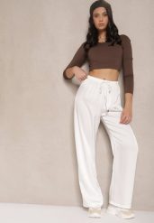 Białe Spodnie o Szerokim Kroju z Wiskozą High Waist z Wiązaniem Jerisia. Białe spodnie materiałowe damskie Renee, bez wzorów, z jeansu. Za 69.99 zł.