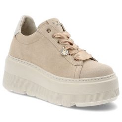 Beżowe Sneakersy Karino Modne Obuwie Damskie Na Platformie. Brązowe obuwie sportowe damskie Karino, na wiosnę, z satyny, bez zapięcia. Za 449.00 zł.