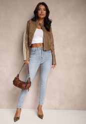 Niebieskie Jeansy Slim High Waist z Haftem na Tylnej Kieszeni Adinaria. Niebieskie jeansy damskie Renee, z podwyższonym stanem. Za 79.99 zł.